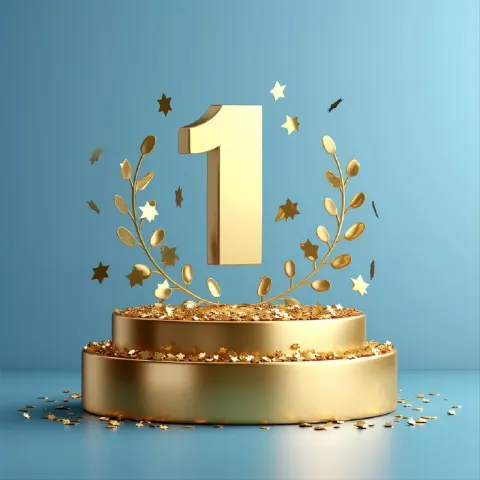 Golden Podium Award Sign on Blue Background