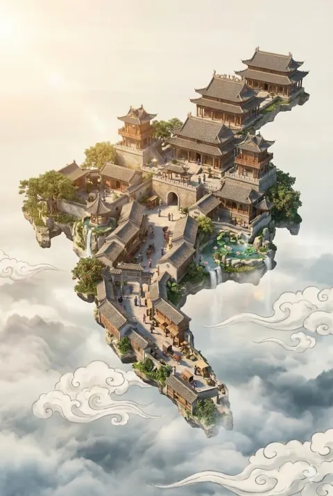 Floating Sky Castle Cinematic Art