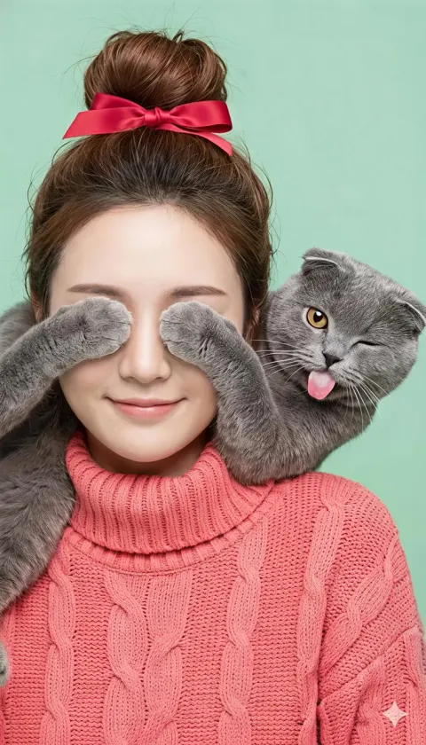 Cat Covers Eyes Playfully