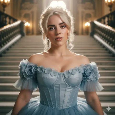 Cinematic Royal Portrait In Blue Gown