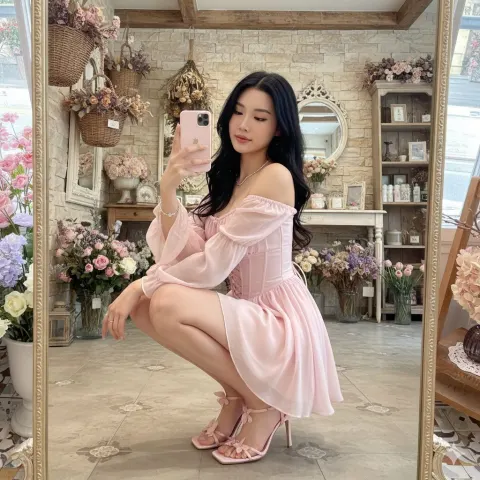 Pink Fairy Core Mirror Selfie