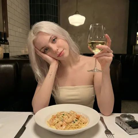 Intimate Dinner Selfie With Wine