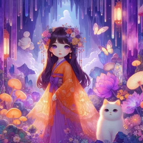 Magical Realm with Little Girl and Cat