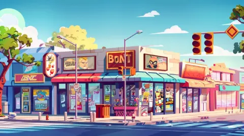 Cartoon City Street with Superhero