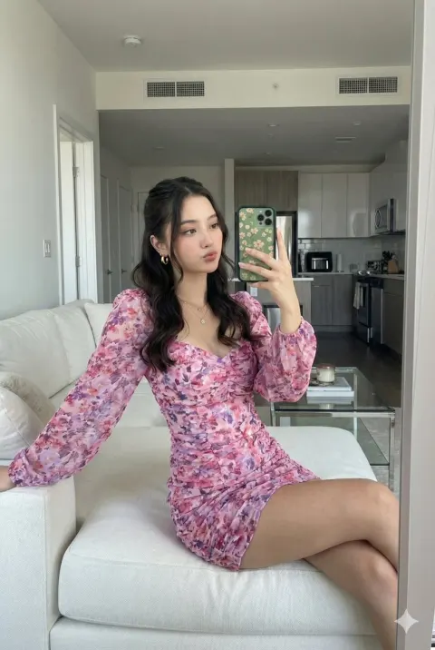 Modern Living Room Mirror Selfie Look