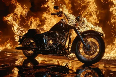 Harley Davidson in Front of Fire Shadows