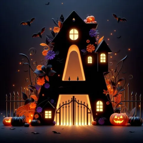 Stylized Haunted House Letter A Backlit