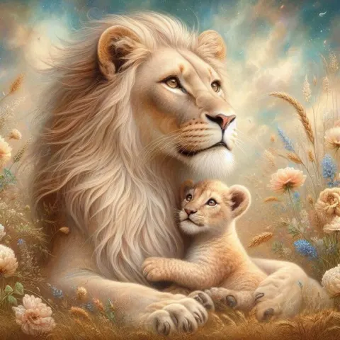 Father Lion and Cub Airbrush Oil Paint