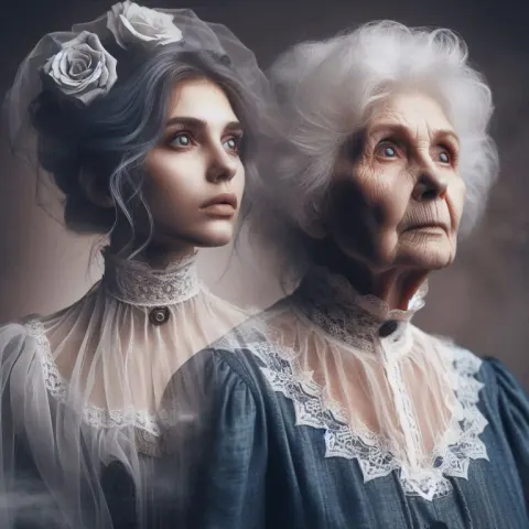 Double Exposure Ghost Grey Haired Grandma