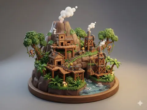 Jungle Volcano Mining Diorama