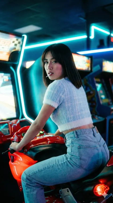 Neon Arcade Girl Portrait