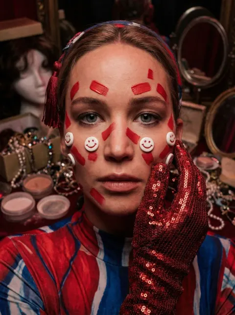 Crimson Backstage Avant-Garde Portrait
