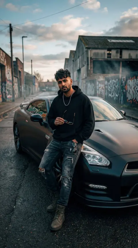 Grunge Street Pose With Sports Car