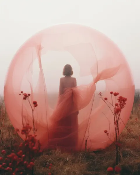 Woman in Tulle Bubble Surreal Field