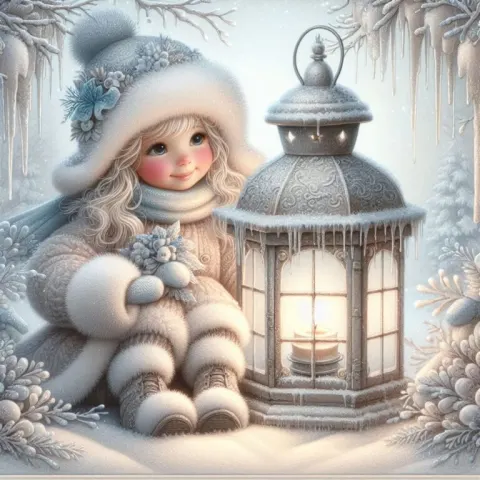 Whimsical Winter Scene with Lantern