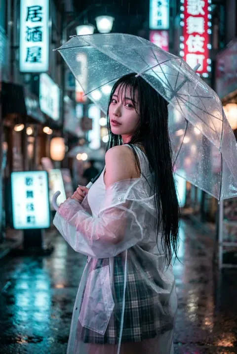 Neon Rainy Night Glance