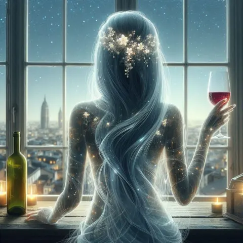 Woman with Long Hair Holding Wine Glass