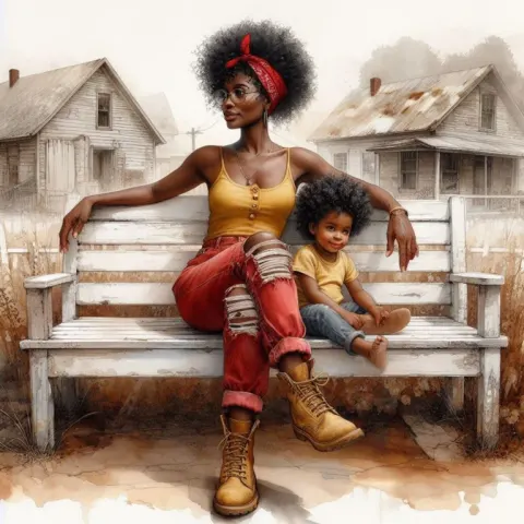 African Woman Grandchild Farmhouse Watercolor