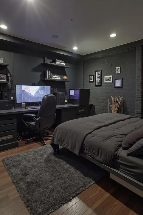 Dark Modern Gaming Bedroom Setup