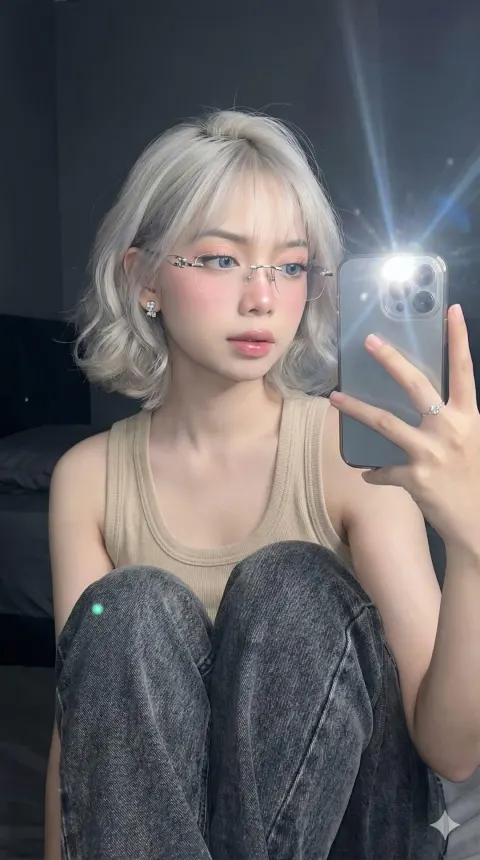 Silver-Haired Mirror Glow Selfie