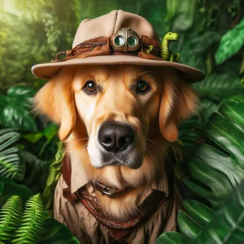 Golden Retriever Jungle Explorer Realistic