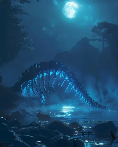 Ancient Leviathan Bones Glowing Under Moon