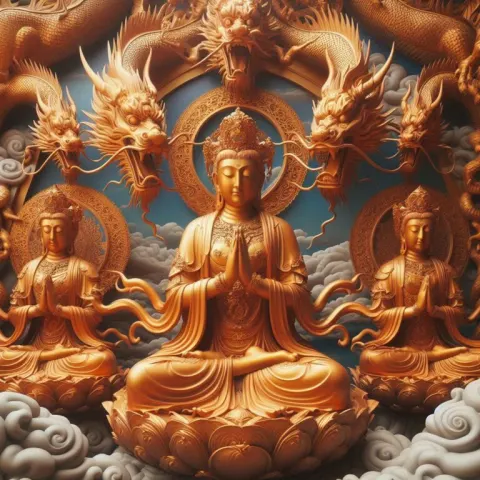 Meditation Statues with Dragons and Deities