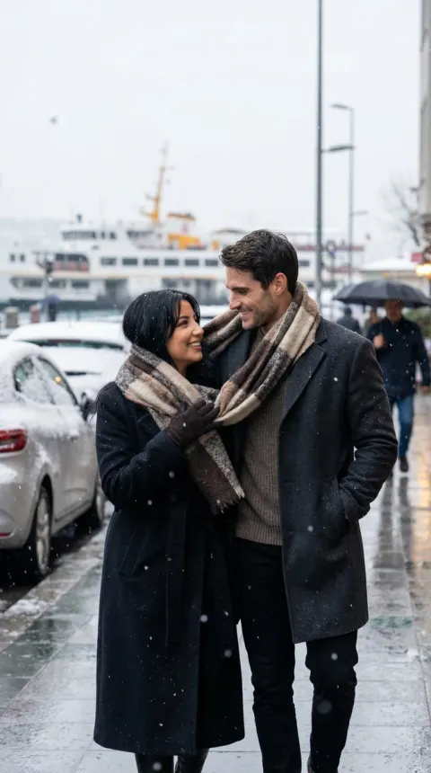 Winter Scarf Romance in Snow