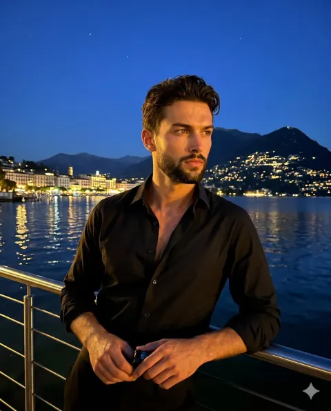Cinematic Lakeside Portrait at Twilight
