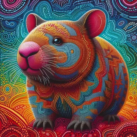 Aboriginal Wombat Pointillist Art with Patterns