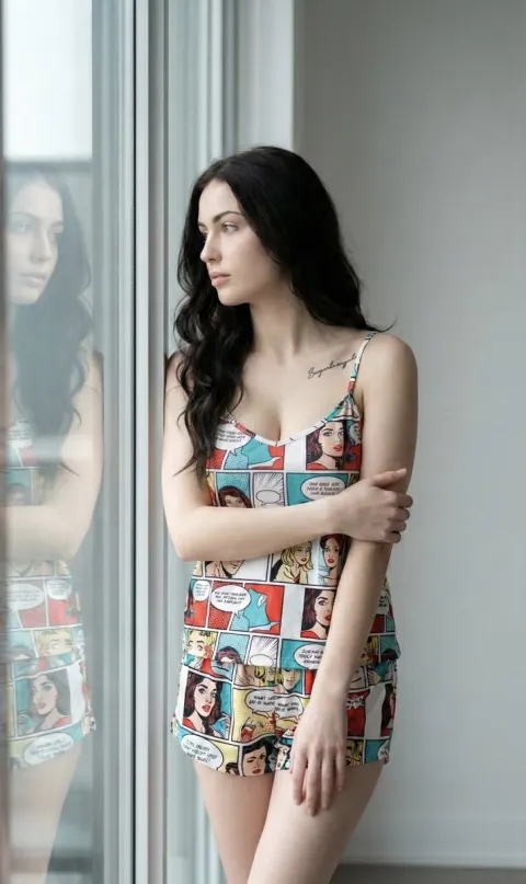 Comic Pajamas Girl Window Reverie
