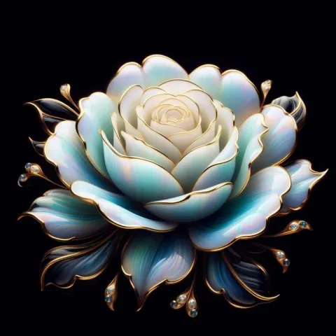 Opalescent Glass Rose With Elegant Gold Edging