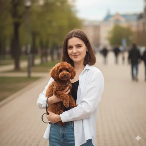 Urban Girl Hugging Poodle Smile