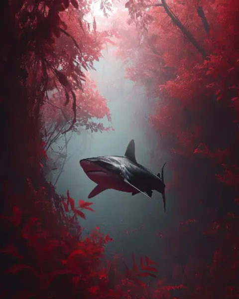 Shark in Red Rainforest Cinematic Scene