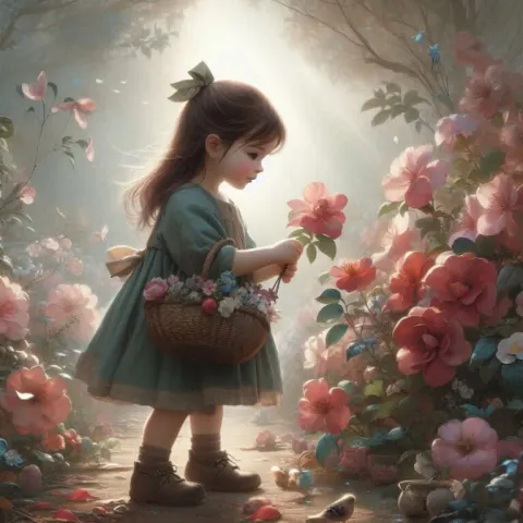 Little girl picking flowers