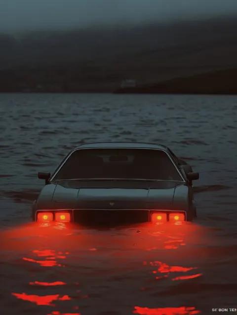 Car Submerged in Water – Surreal Dusk Scene