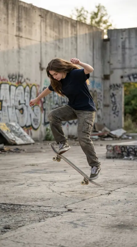 Urban Skater Girl Mid-Air Trick