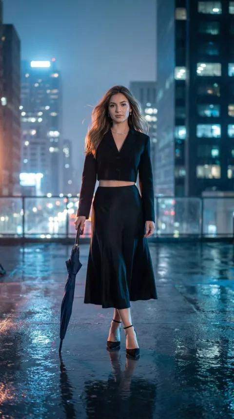 Neon Rain Rooftop Noir
