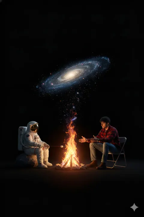 Cosmic Campfire Between Worlds