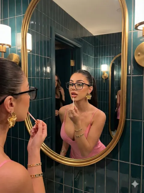 Glamorous Woman Applying Lip Gloss