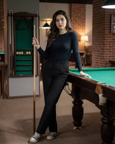 Confident Woman at Pool Table