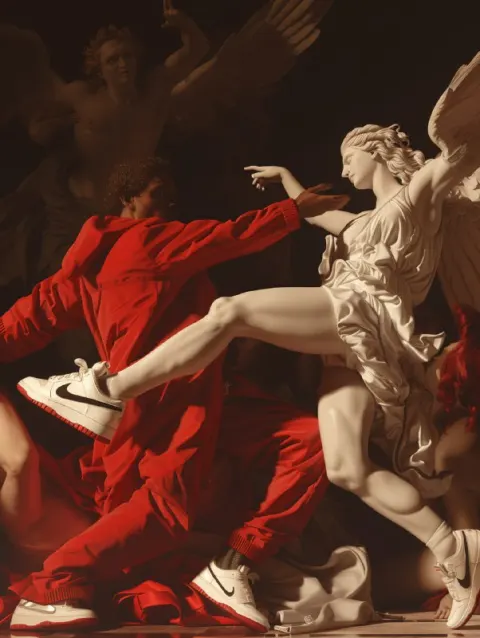 Angel in Nike vs. Demon – Classical & Modern Art