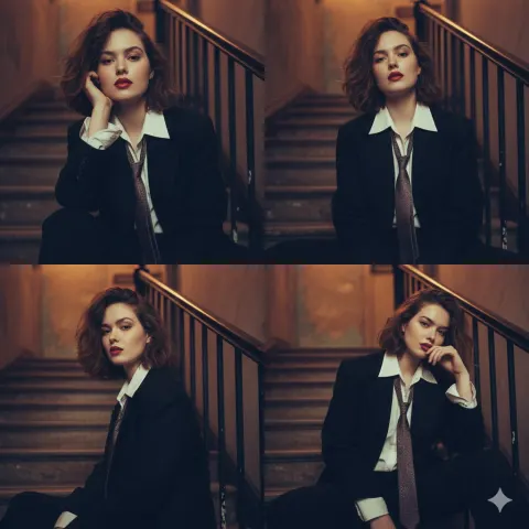Cinematic Red Lip Stairway Collage