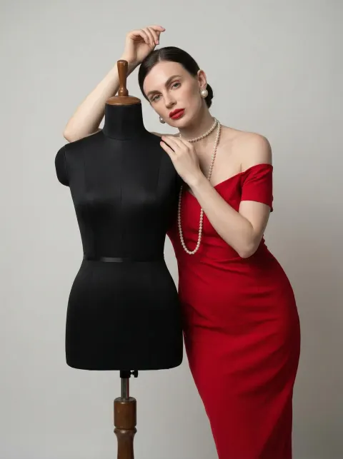 Red Dress Woman with Mannequin