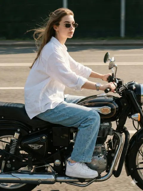 Cinematic Vintage Motorcycle Ride Portrait