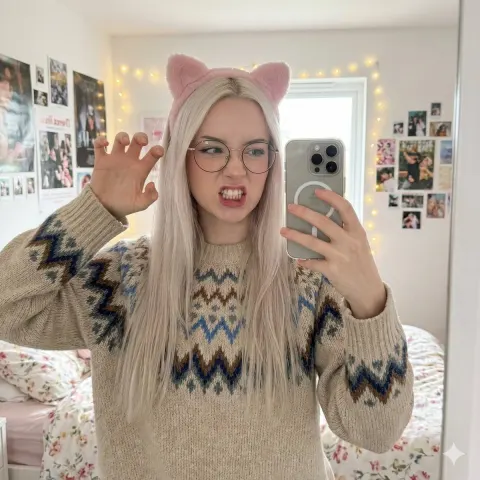 Cat-Ear Girl Mirror Selfie