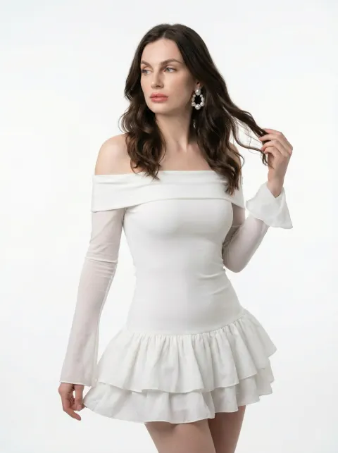 Elegant White Dress Studio Portrait