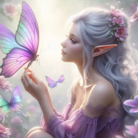 CGI Fairy Elf with Butterflies – Soft Dreamy Digital Painting