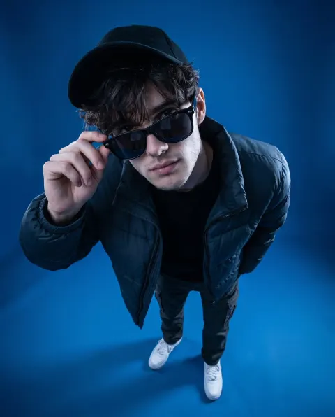 Cinematic Blue Studio Streetwear Portrait