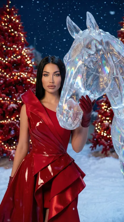 Red Dress Girl With Crystal Horse